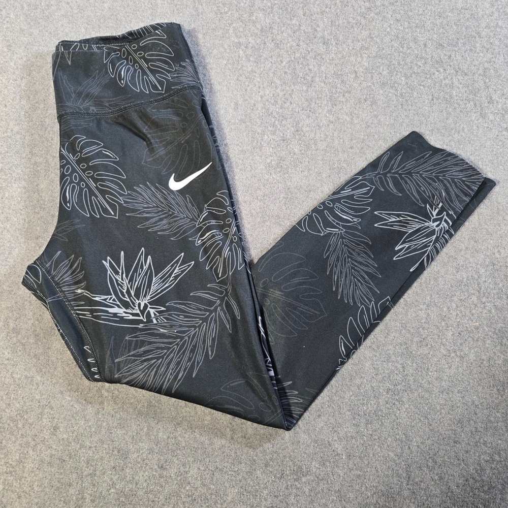 Nike Dri-FIT Tropical Print One‎ Luxe Women's Mid-Rise 7/8 Leggings Black Sz Med